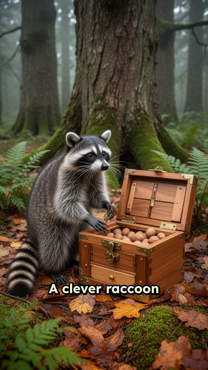 Raccoon Solves Puzzle Box