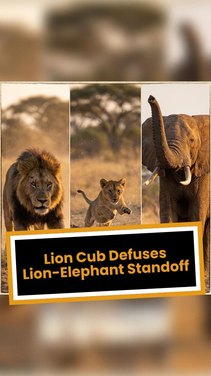 Lion Cub Defuses Lion-Elephant Standoff