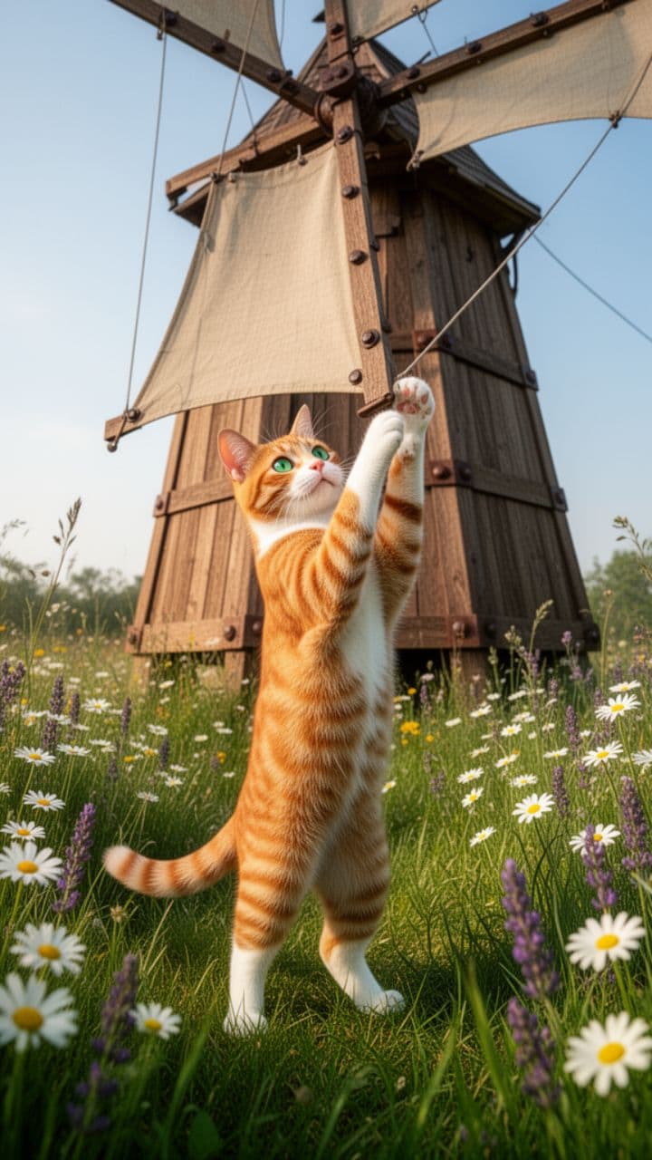 Whiskers and the Garden Windmill
