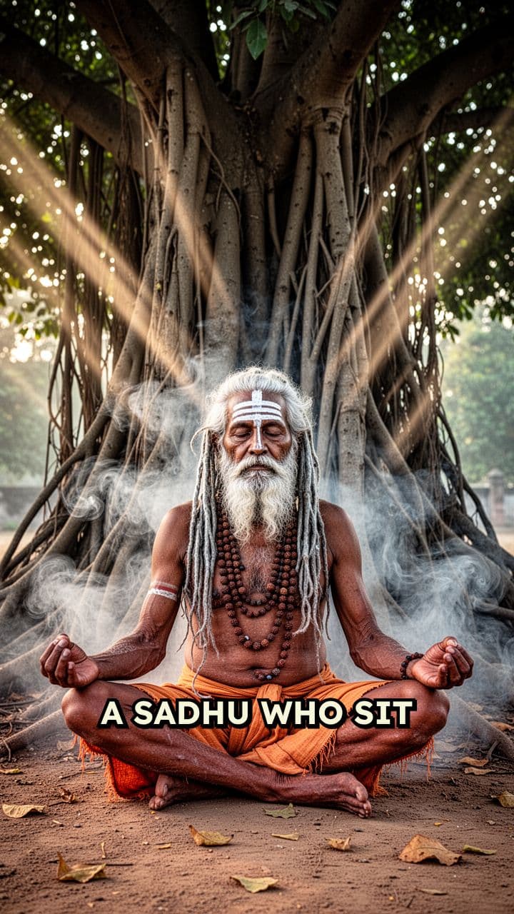 Sadhu Meditating Under a Smoky Tree