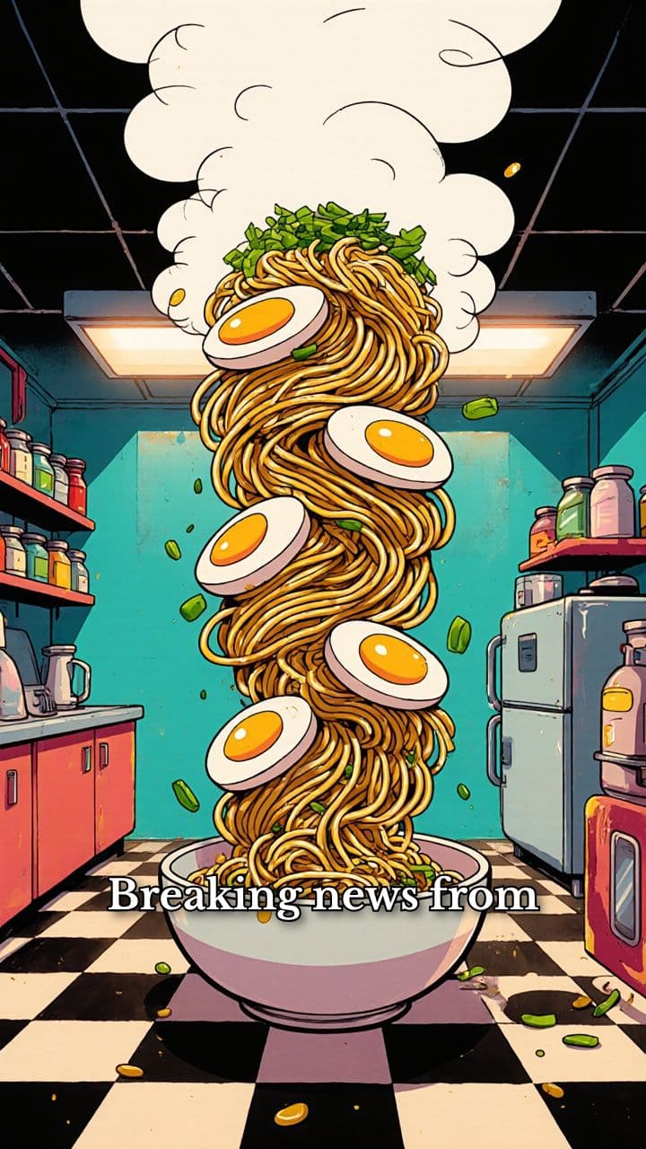 Staged Ramen Tower Meltdown