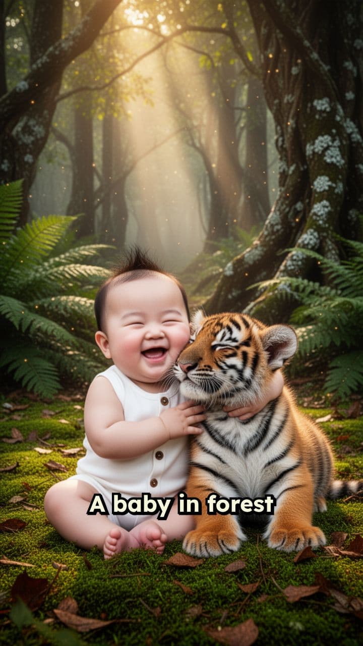 Baby and Tiger Cub in Forest