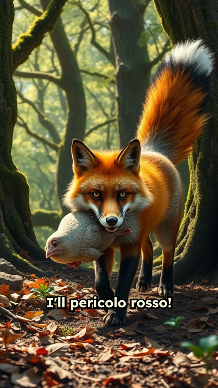 La volpe e il pollo nel bosco