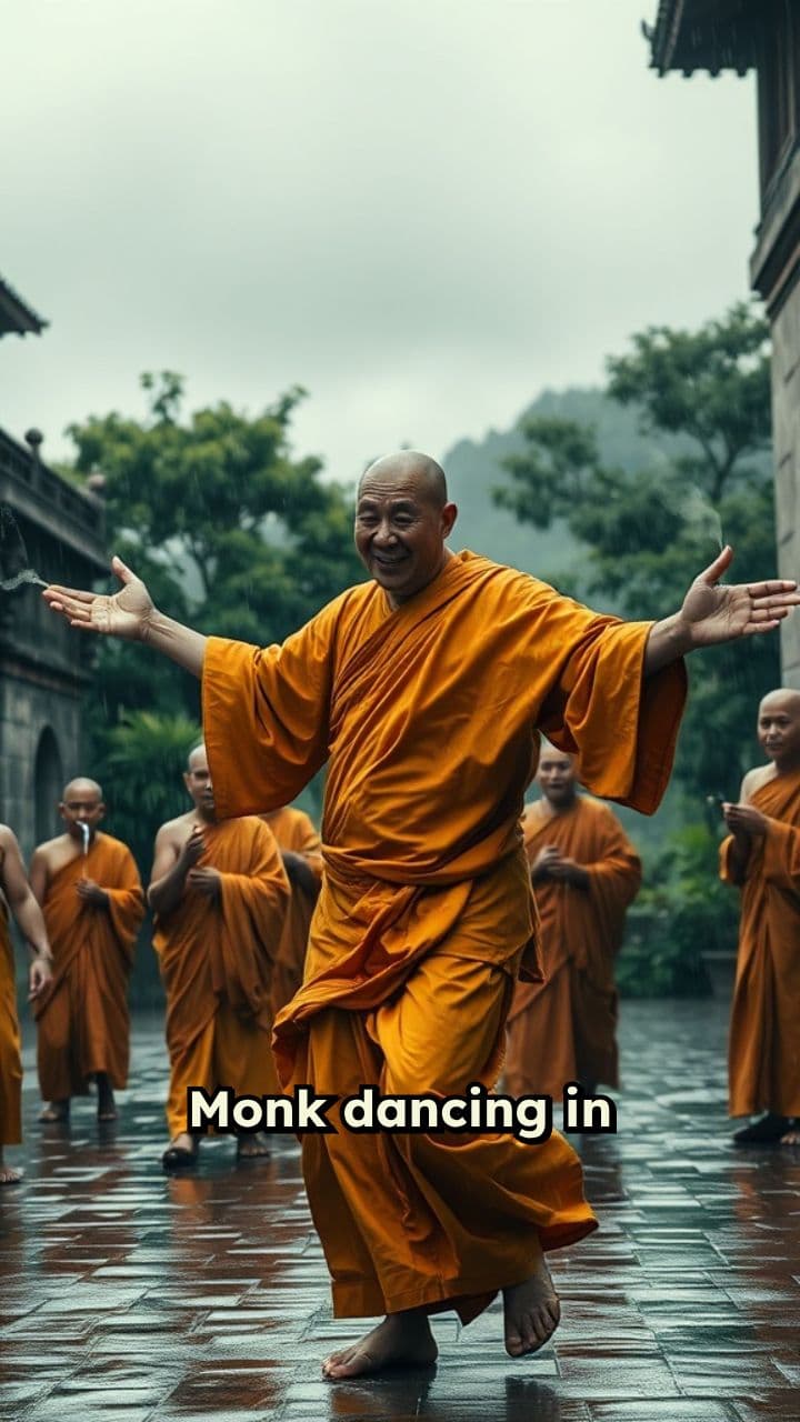 Monks Dancing and Smoking in the Rain