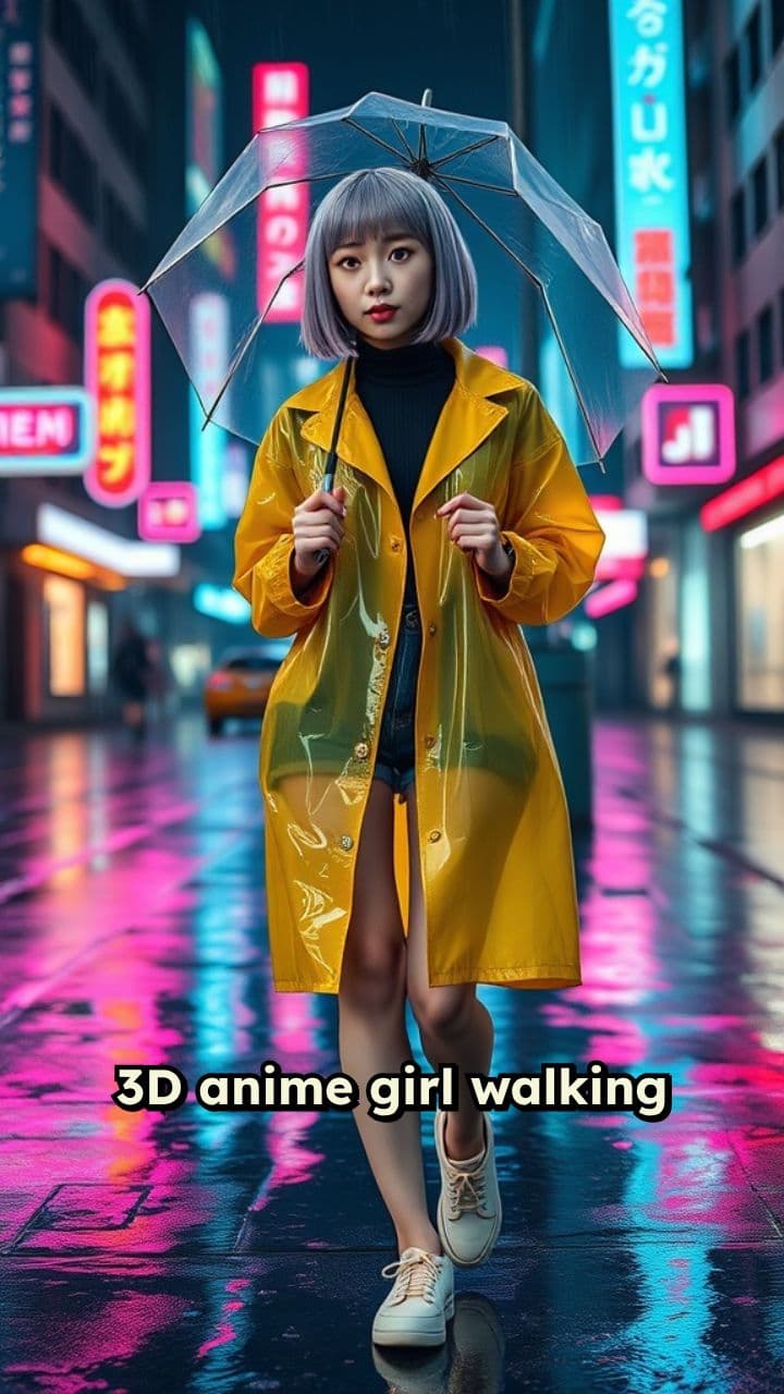 Neon Rain Walk in Anime City