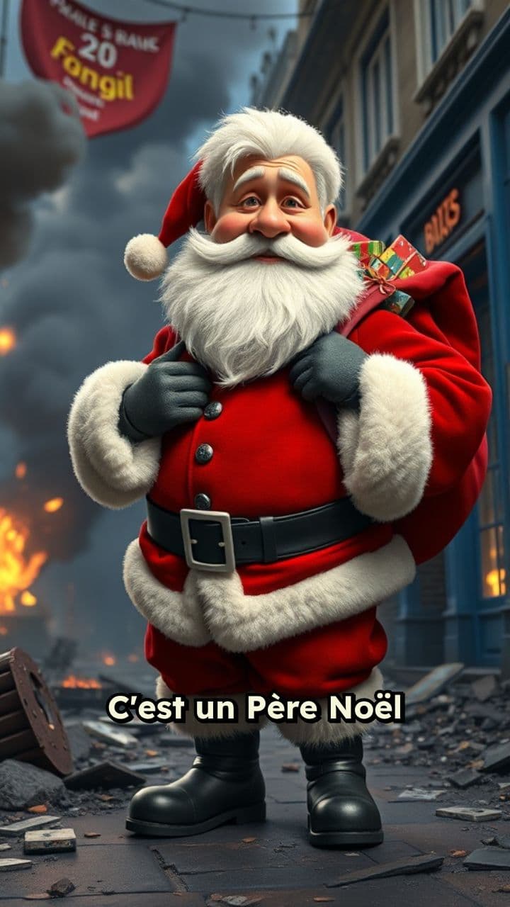 Père Noël vole des cadeaux à Toys R Us