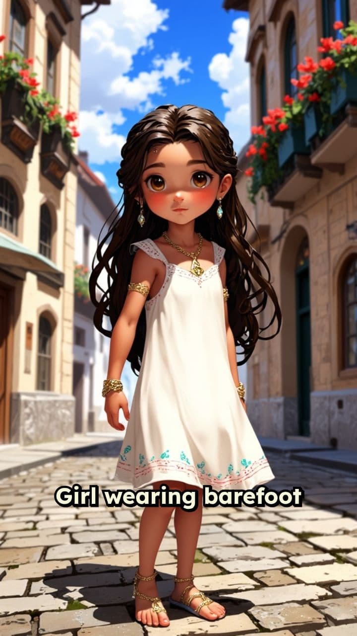 Girl in Barefoot Sandals in City