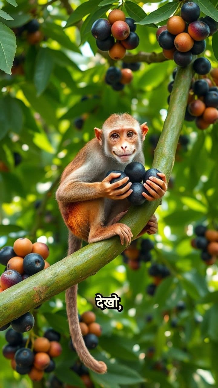 चंचल बंदर और जामुन का पेड़