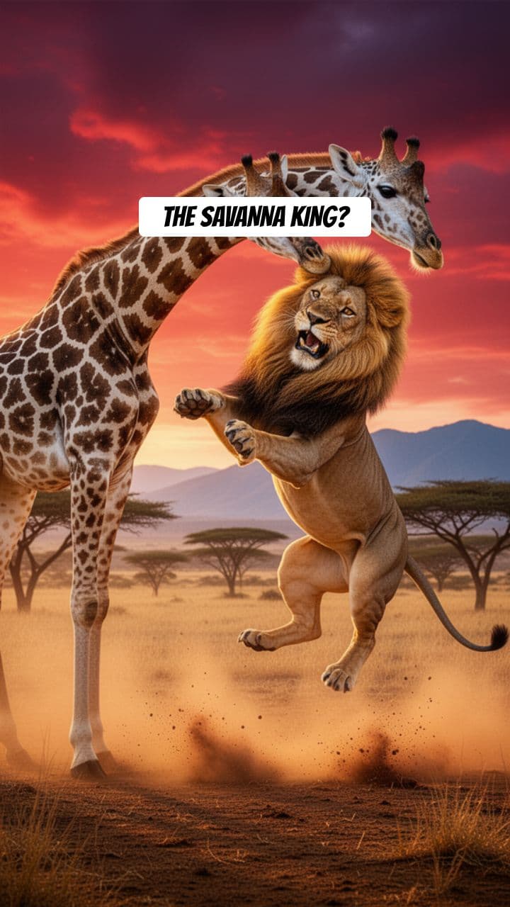 Giraffe vs Lion: The Savanna Showdown