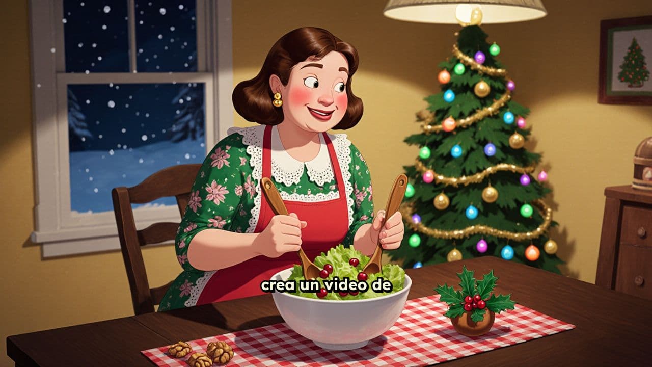 Mezclando ensalada en Navidad