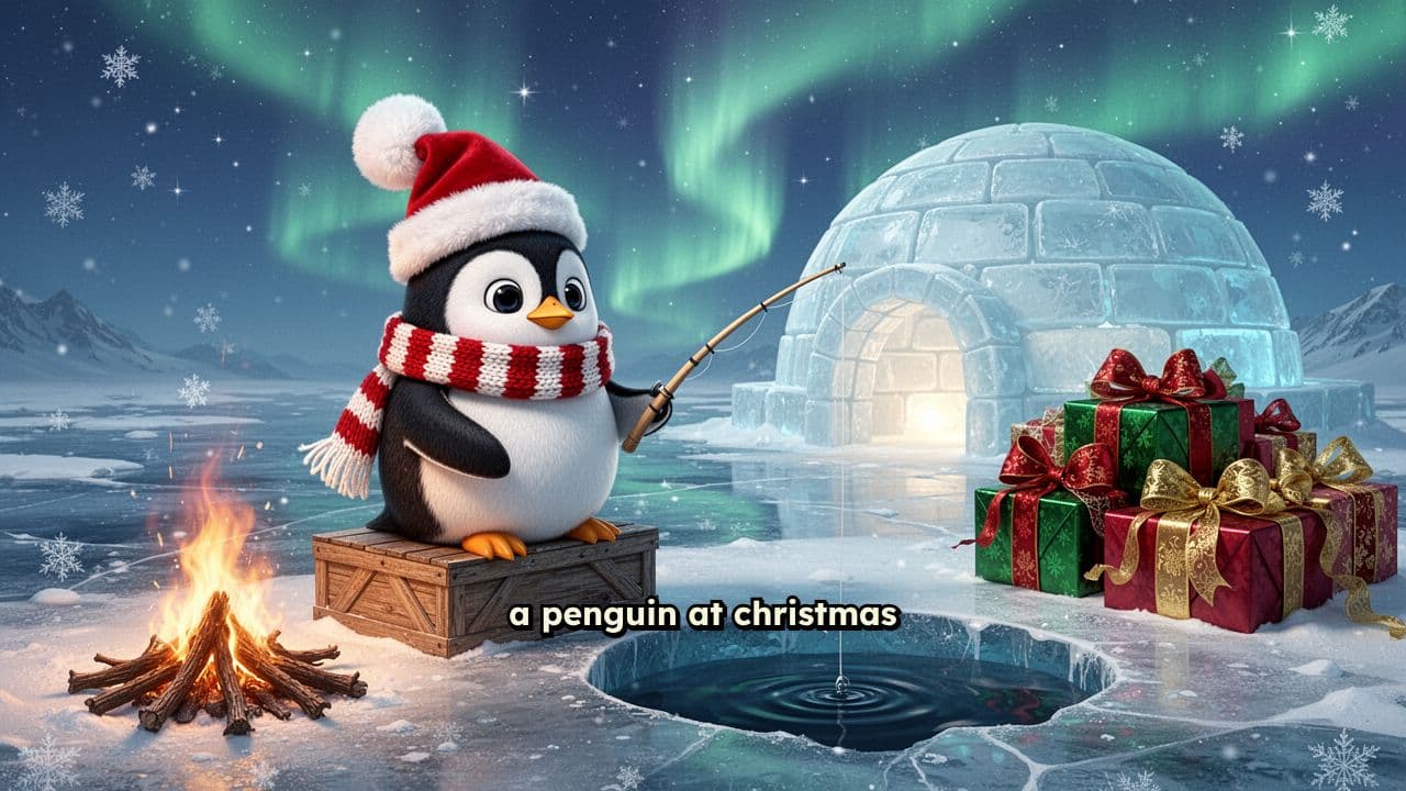 Penguin Christmas Ice Fishing at Igloo