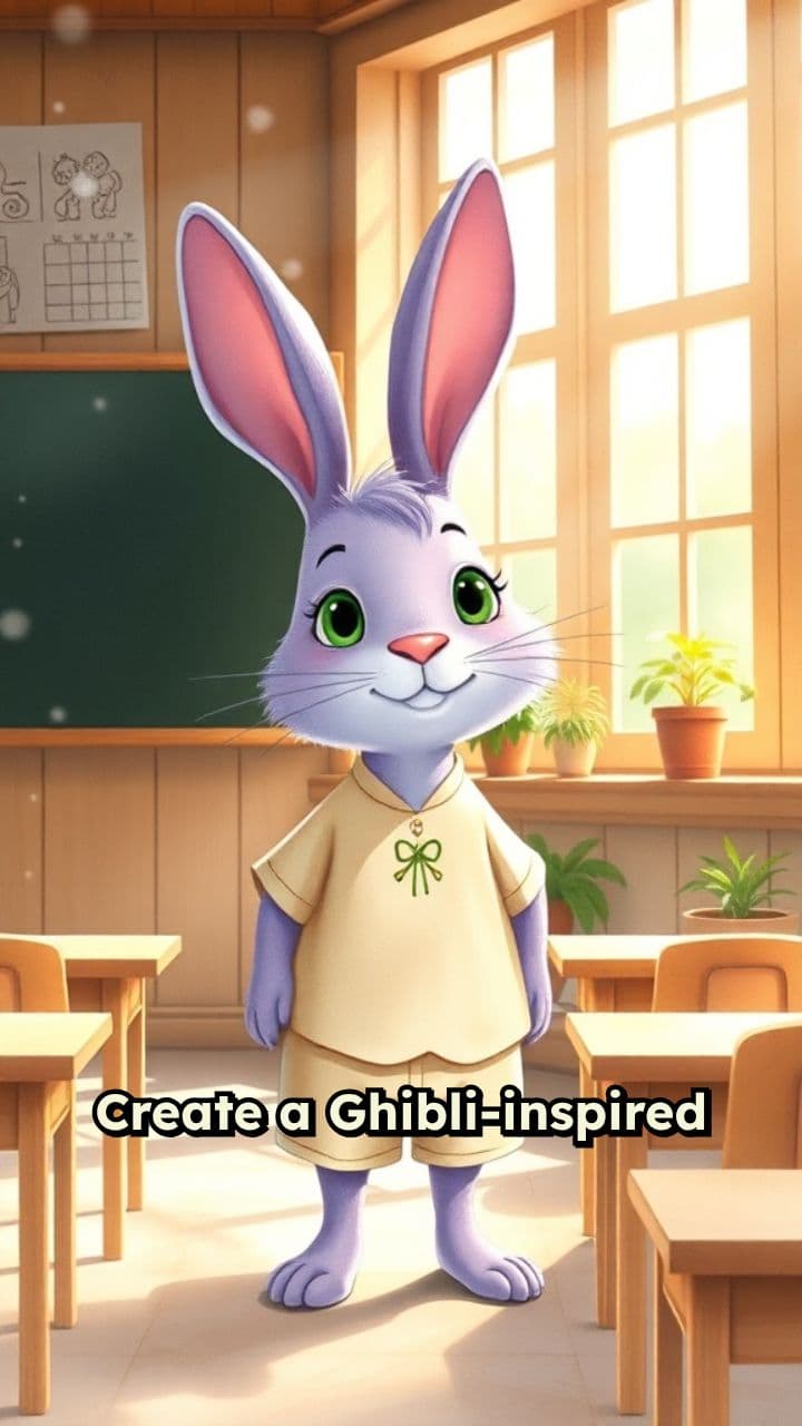 Friendly Rabbit in a Sunlit Classroom