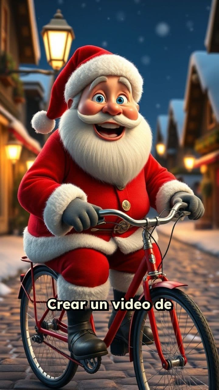 Santa en bicicleta desea Feliz Navidad