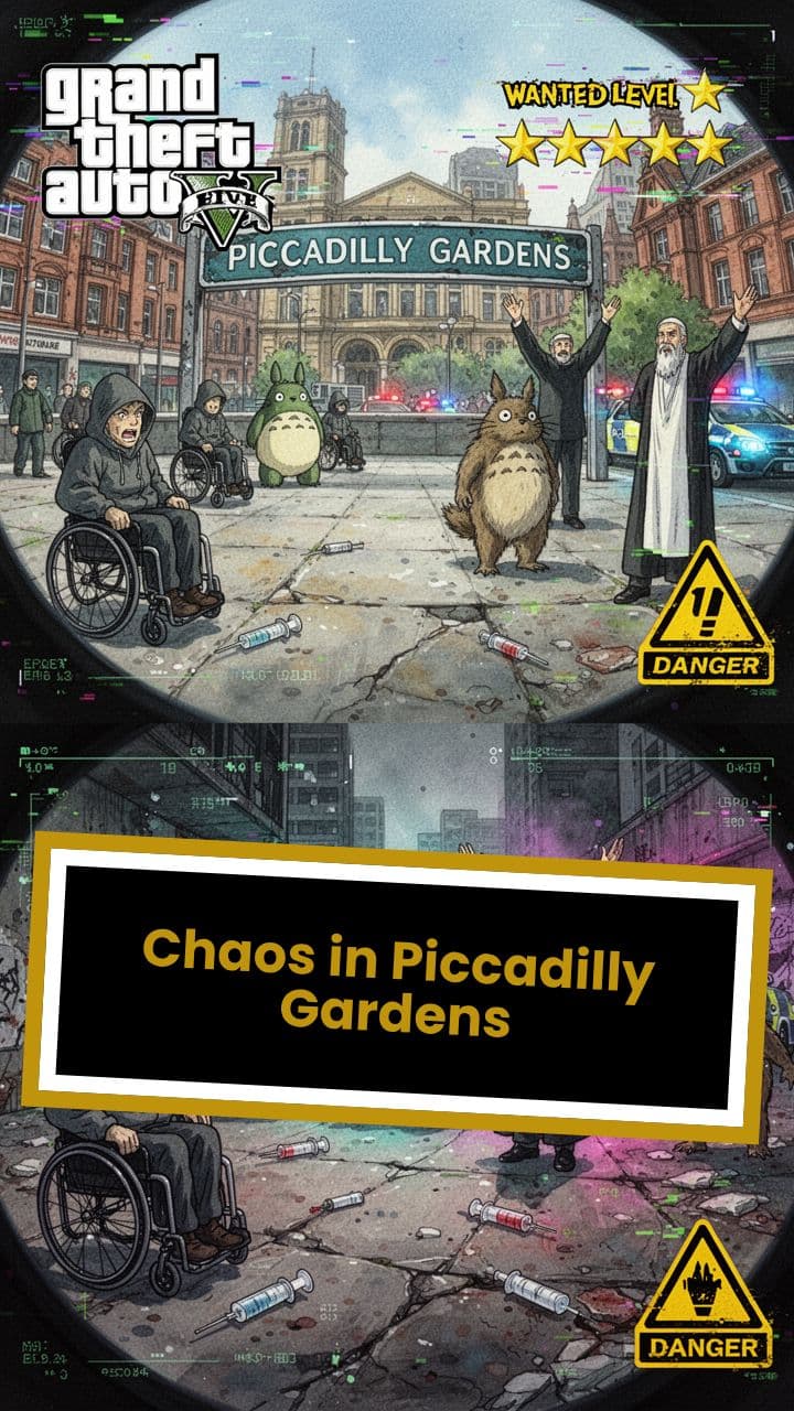 Chaos in Piccadilly Gardens