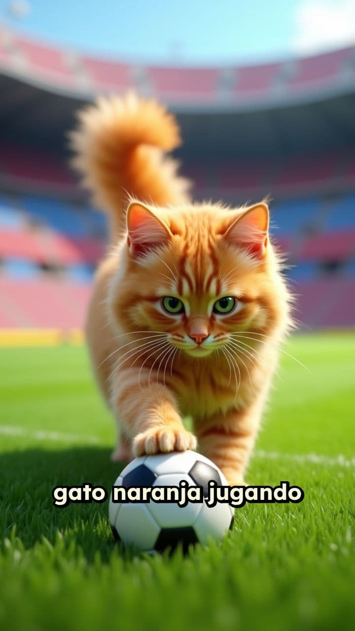 Gato naranja en el estadio de fútbol
