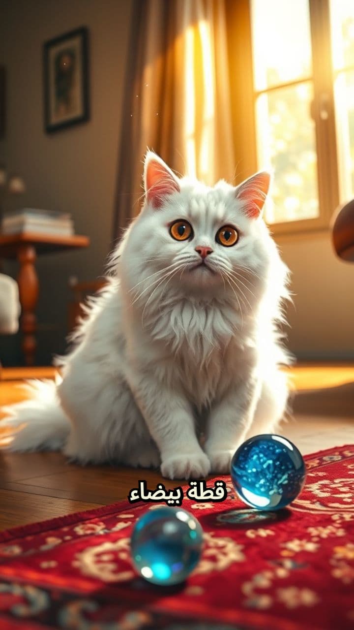قطة بيضاء مندهشة تقول ما هذا