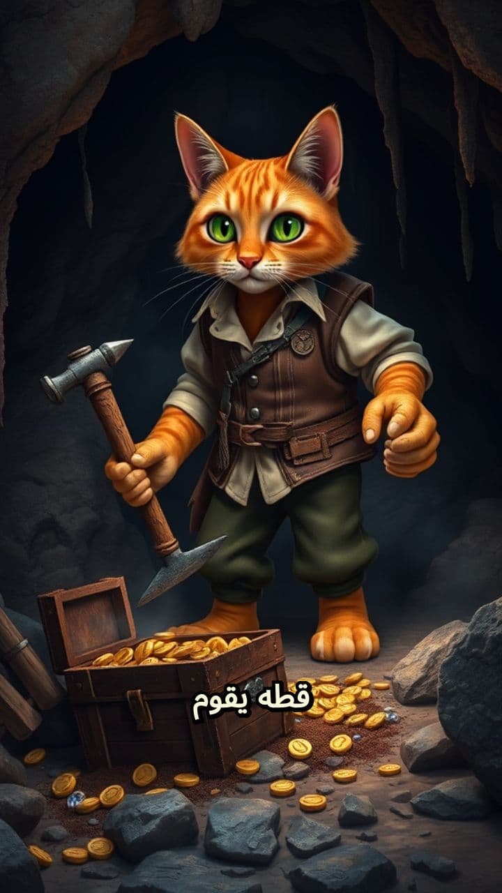 قطه تبحث عن كنز في كهف