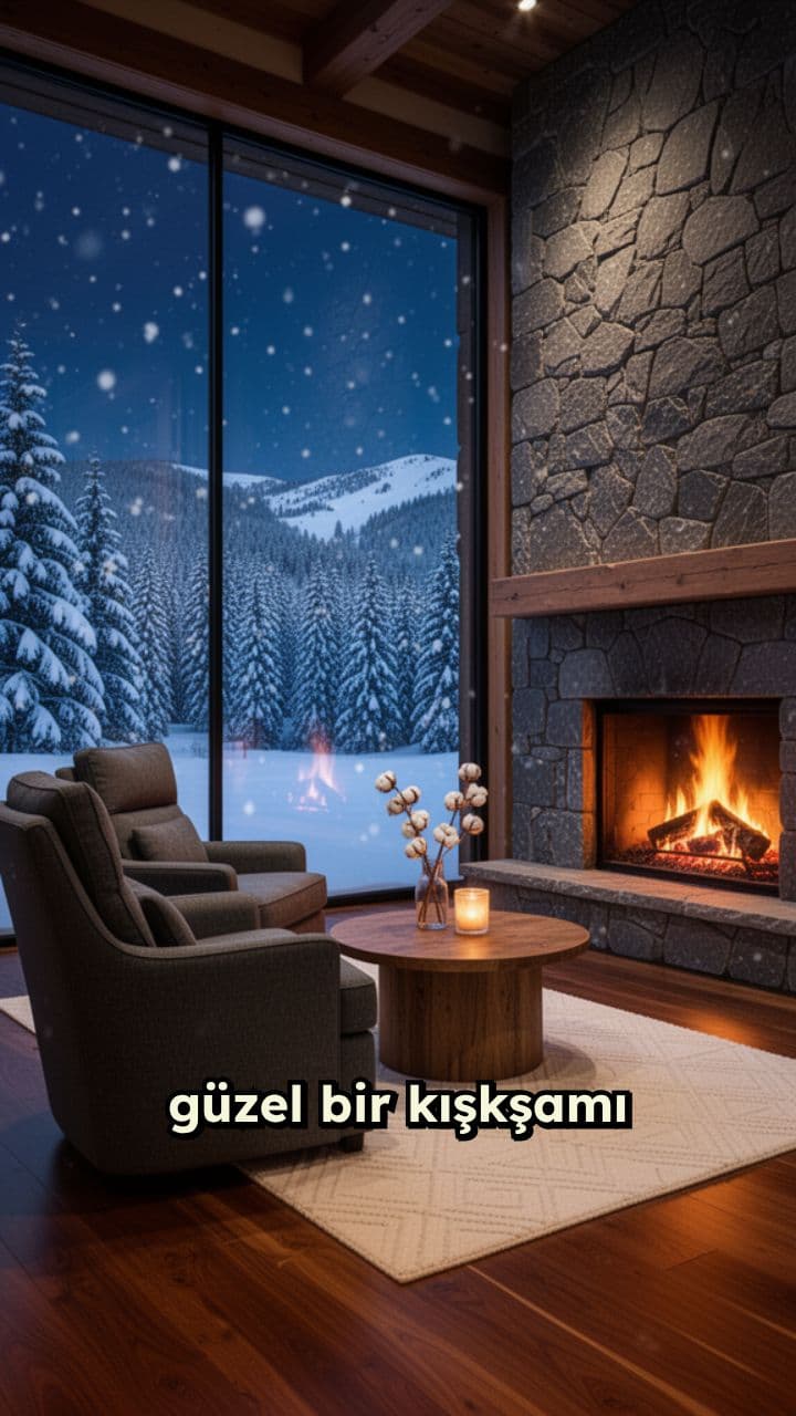 Şömineli Odada Kar Manzarası İzlemek