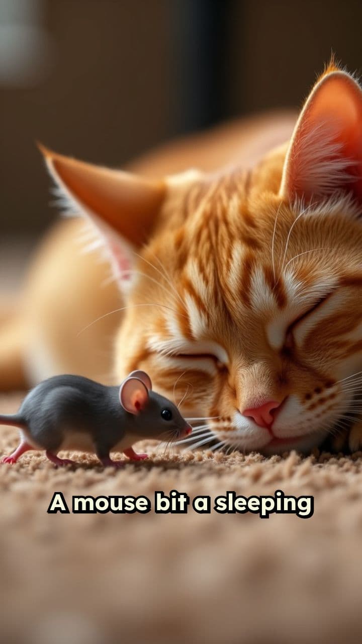 Mouse's Bold Attack on Sleeping Cat