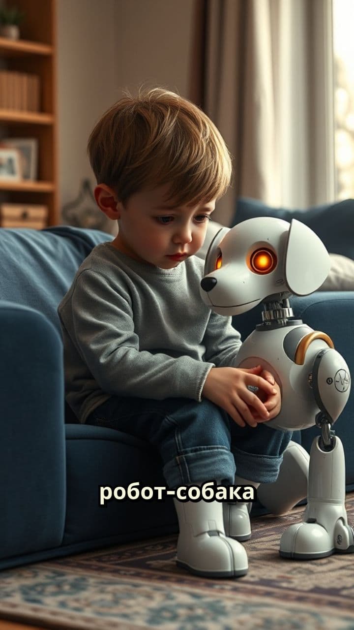 Робот-собака утешает ребенка
