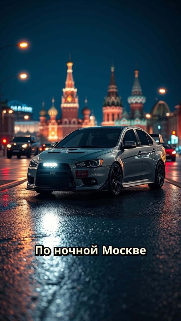 Мутсубиси Лансер 10 по ночной Москве
