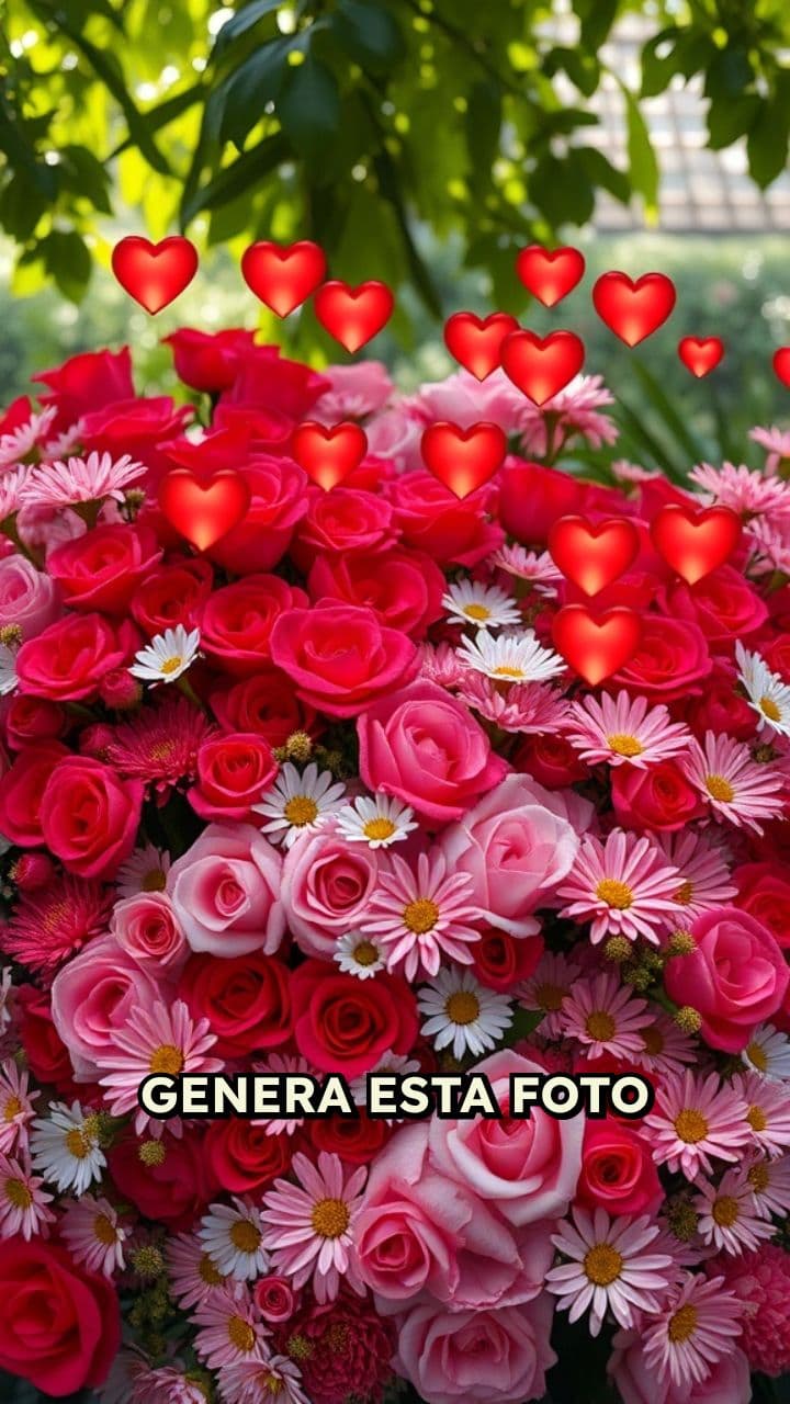 Flores y corazones en la foto
