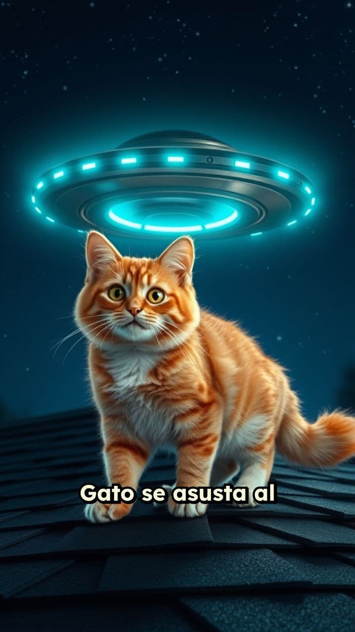 Gato asustado por un ovni