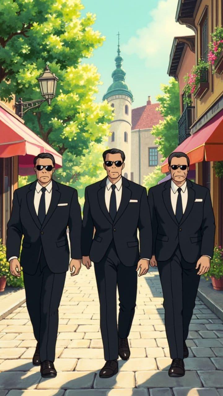 Ghibli-Style Bodyguard in Black Suit