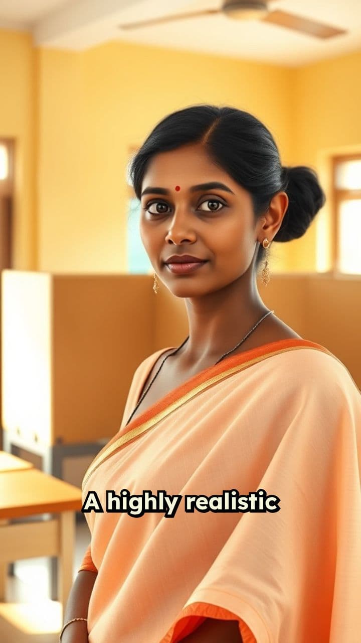 Indian Woman Voting in Polling Booth