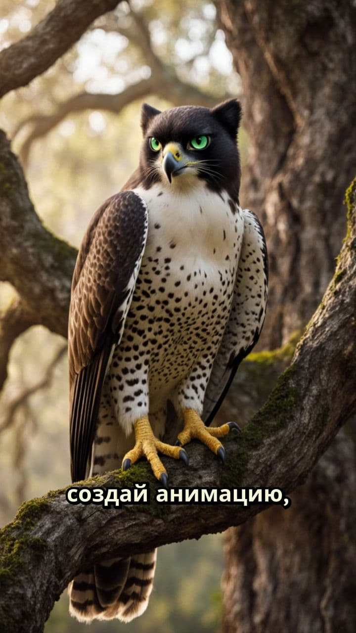 Хищный сокол с кошачьей головой