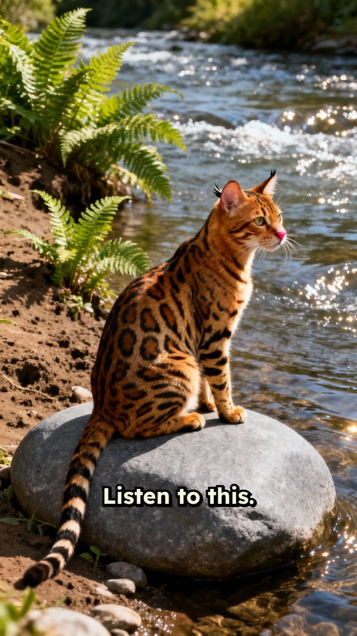 Cat Snatches Fish From Riverbank