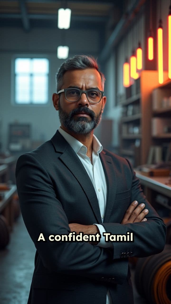 Tamil Businessman in Neon Workshop