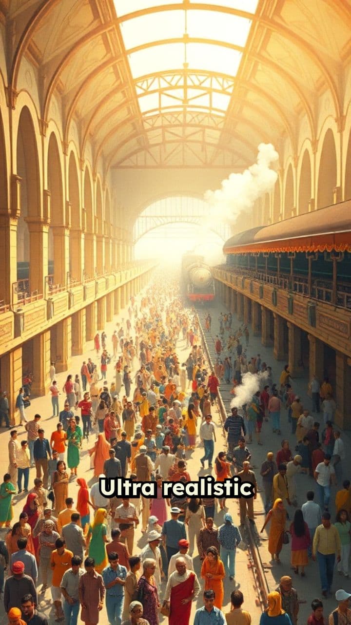 Crowded Indian Railway Station in 3D
