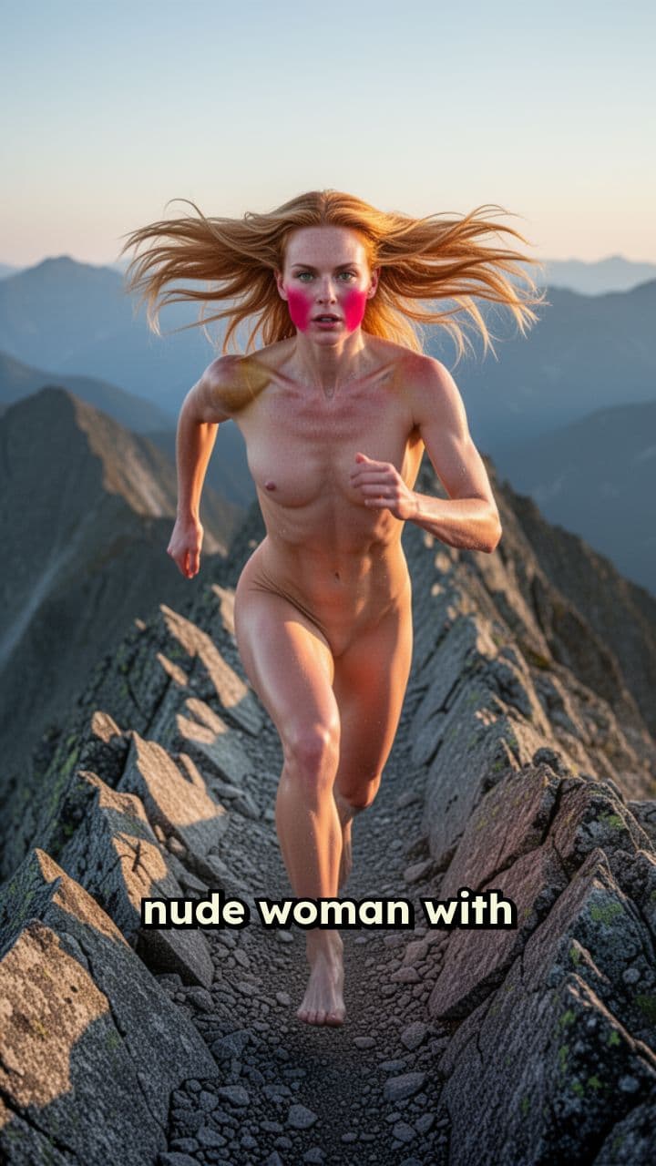 Mountain Sprinting Nude Woman