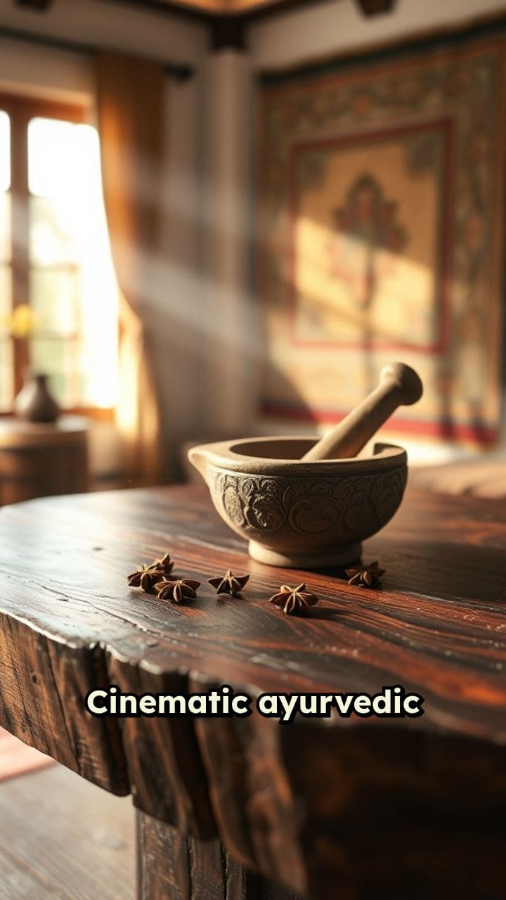 Cinematic Ayurvedic Herb Table Scene