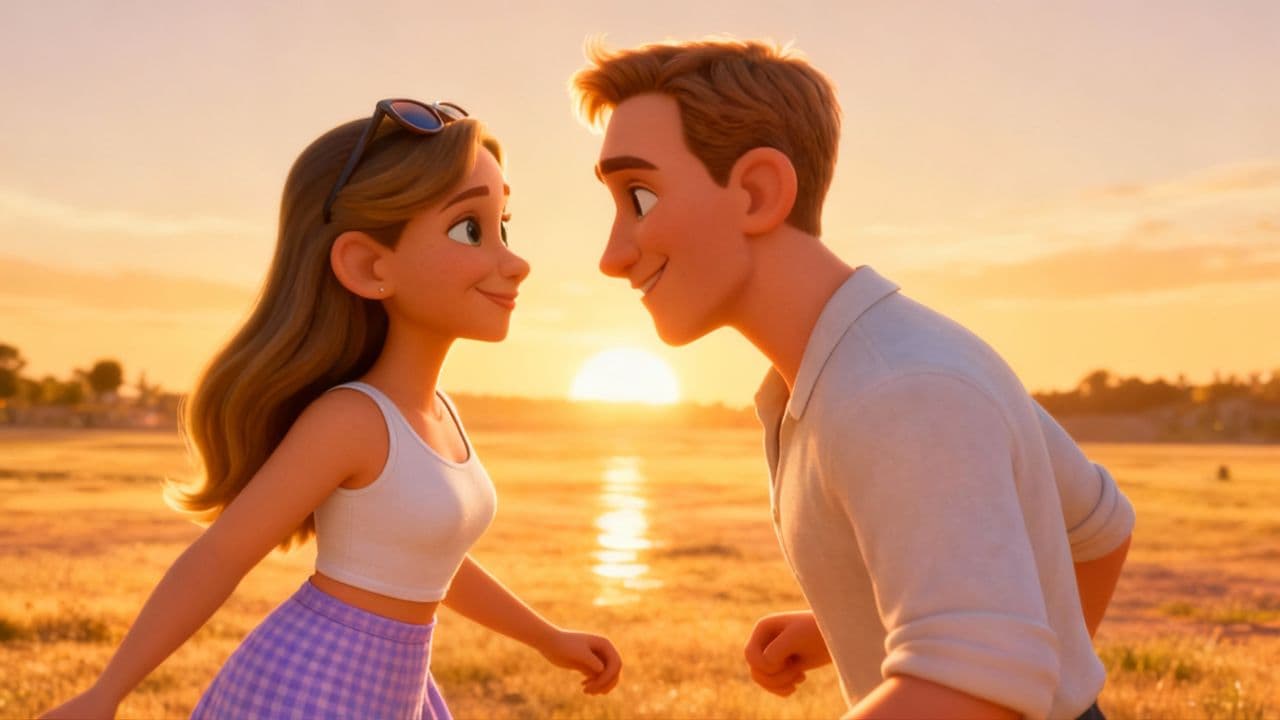 A wide shot of a calm night sky, deep blue with beautiful golden and purple hues at the horizon. A single small star shines exceptionally brighter than the others, casting a gentle, reassuring light across the celestial canvas. The overall scene has a soft, Pixar animation aesthetic.A Journey of Connection