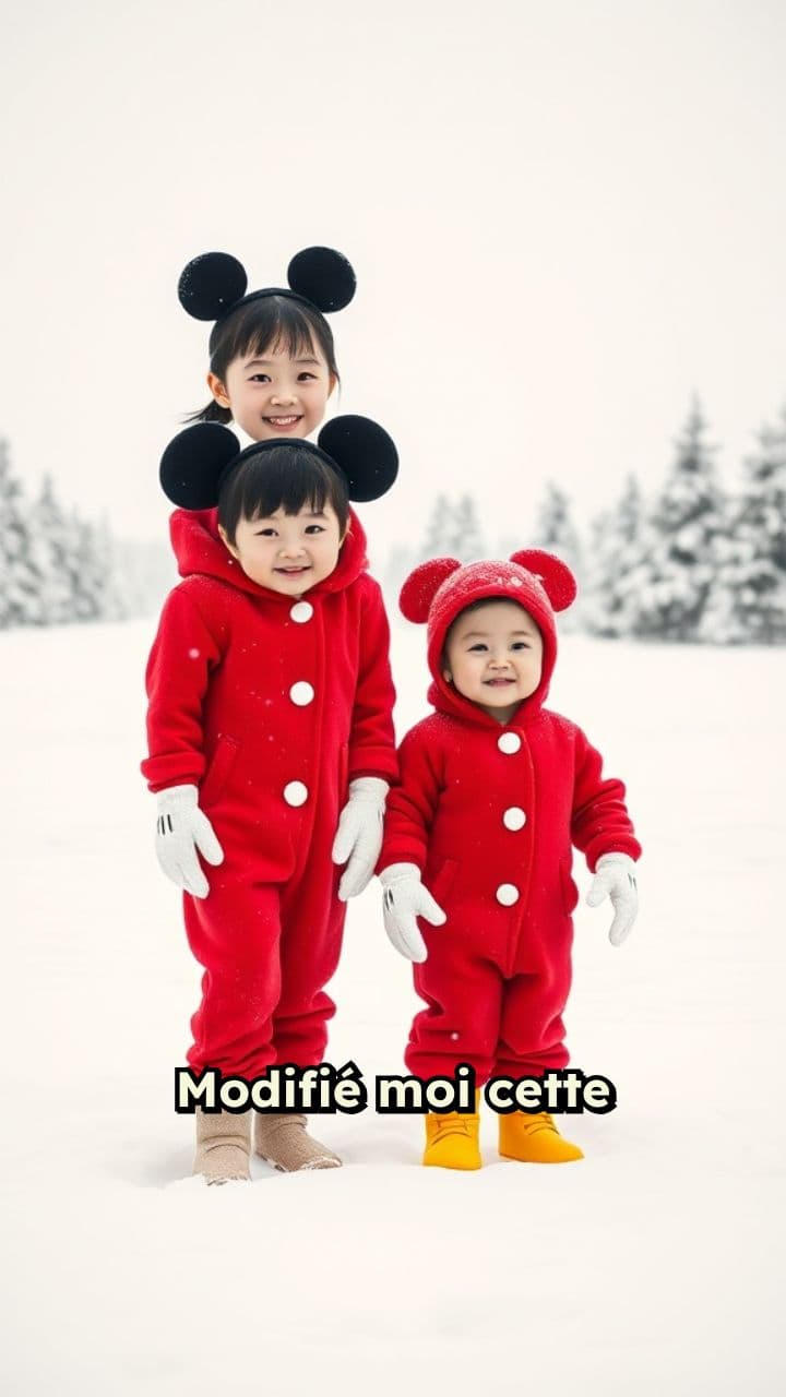Enfants dans la neige en Mickey Noël