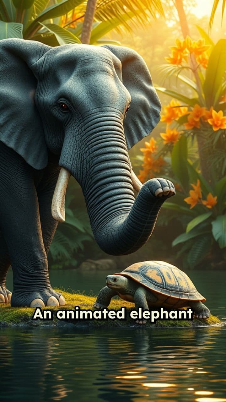 Elephant Lifts Turtle for Handshake