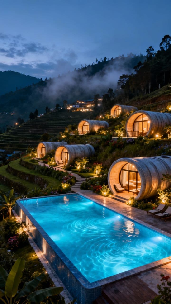JK Sapa Homestay & Swimming Pool at Night