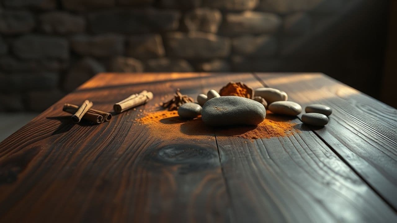 Cinematic Ayurvedic Herb Table Scene