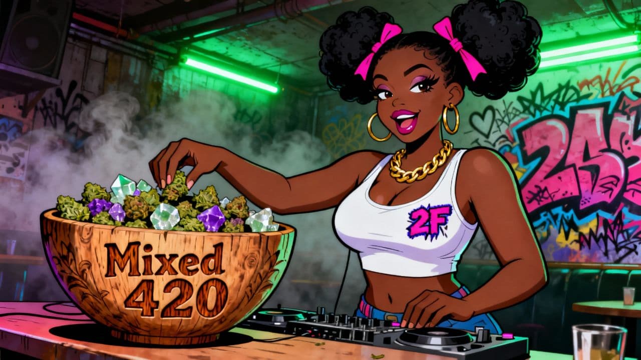 DJ Picking Cannabis from Mixed 420 Bowl