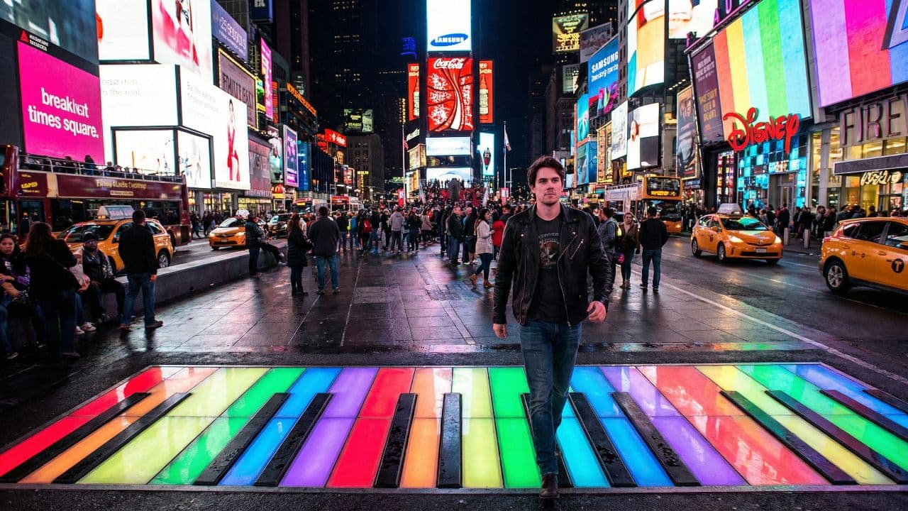 Rainbow Piano in Times Square