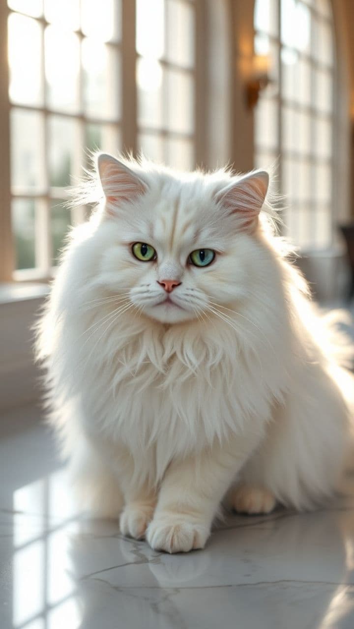 Majestic Angora Cat on Marble