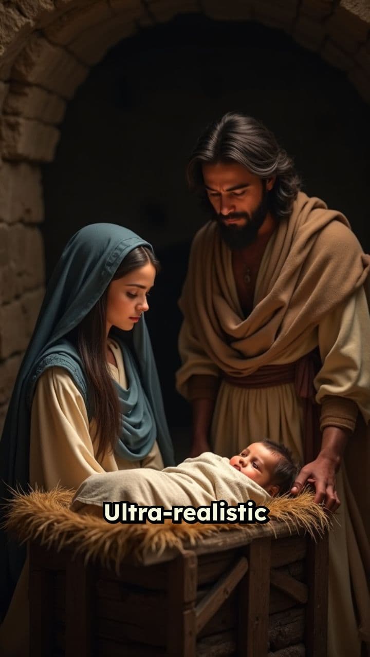 Nativity in Bethlehem Stable at Night