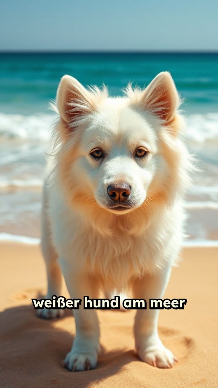 Weißer Hund am Meer