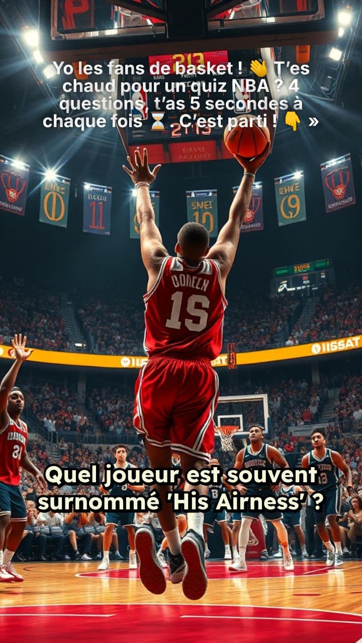 Yo les fans de basket ! 👋 T’es chaud pour un quiz NBA ? 4 questions, t’as 5 secondes à chaque fois ⏳. C’est parti ! 👇 »