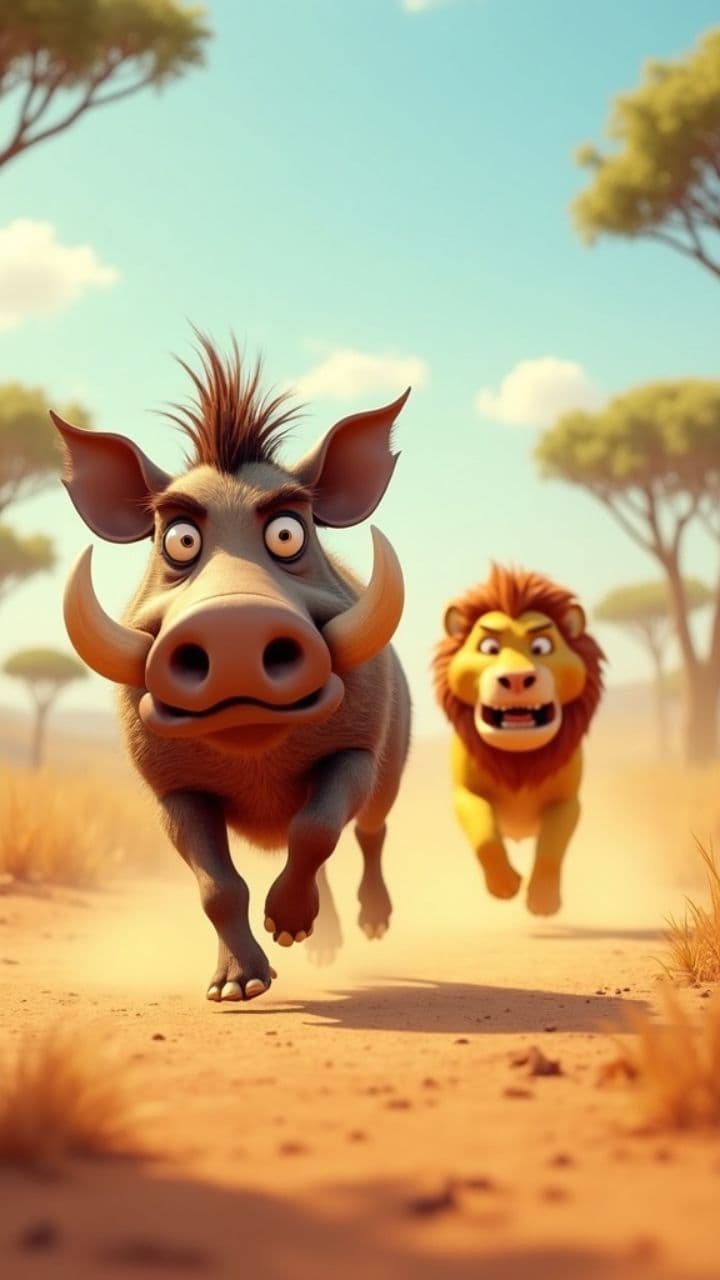 Warthog vs. Lion Chase