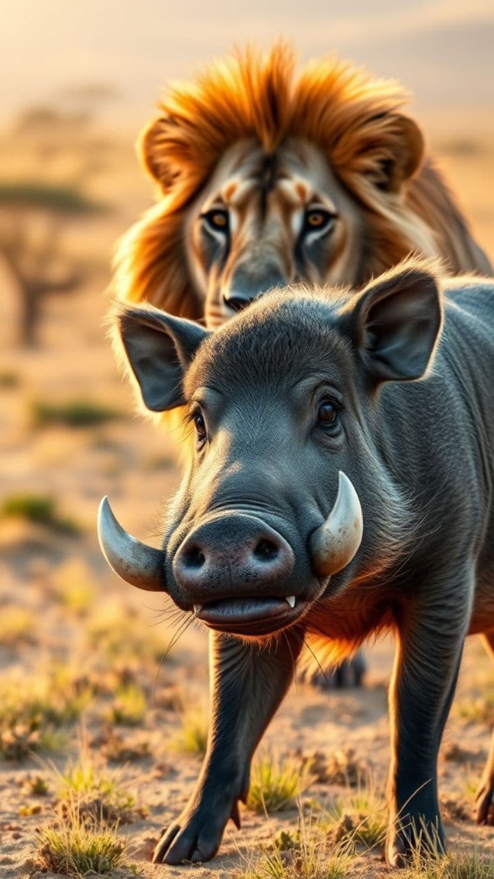 Safari Shenanigans: Warthog and Lion Comedy
