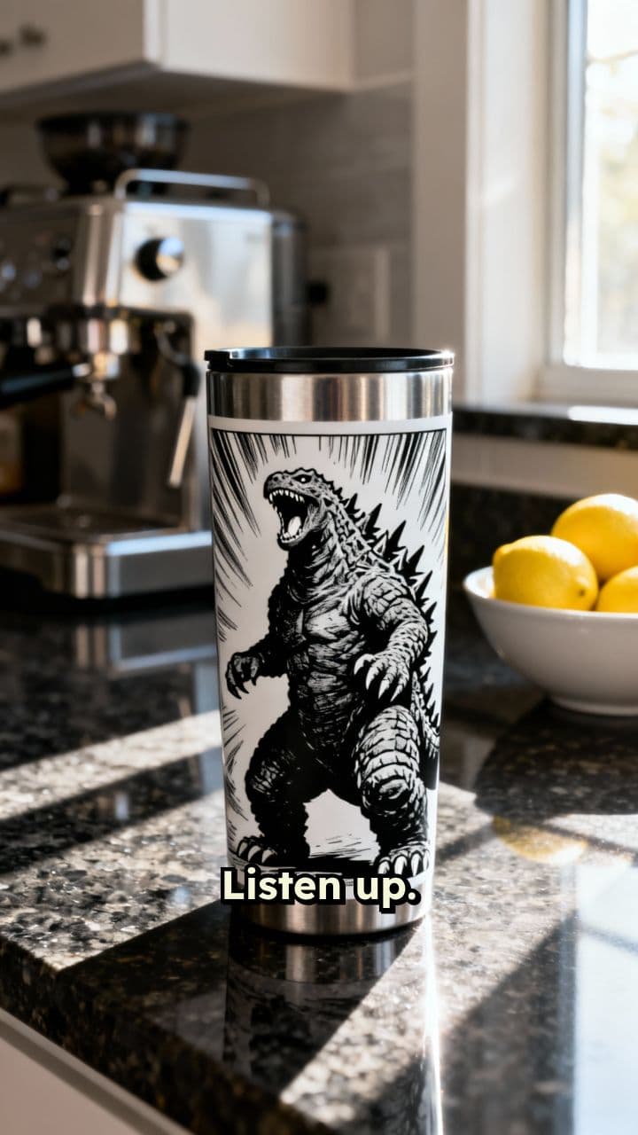 Godzilla Manga-Style Travel Tumbler