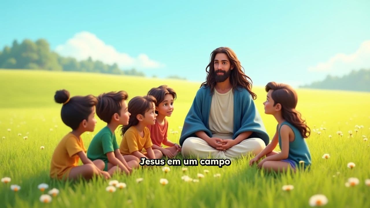Jesus Ensinando Crianças em um Campo